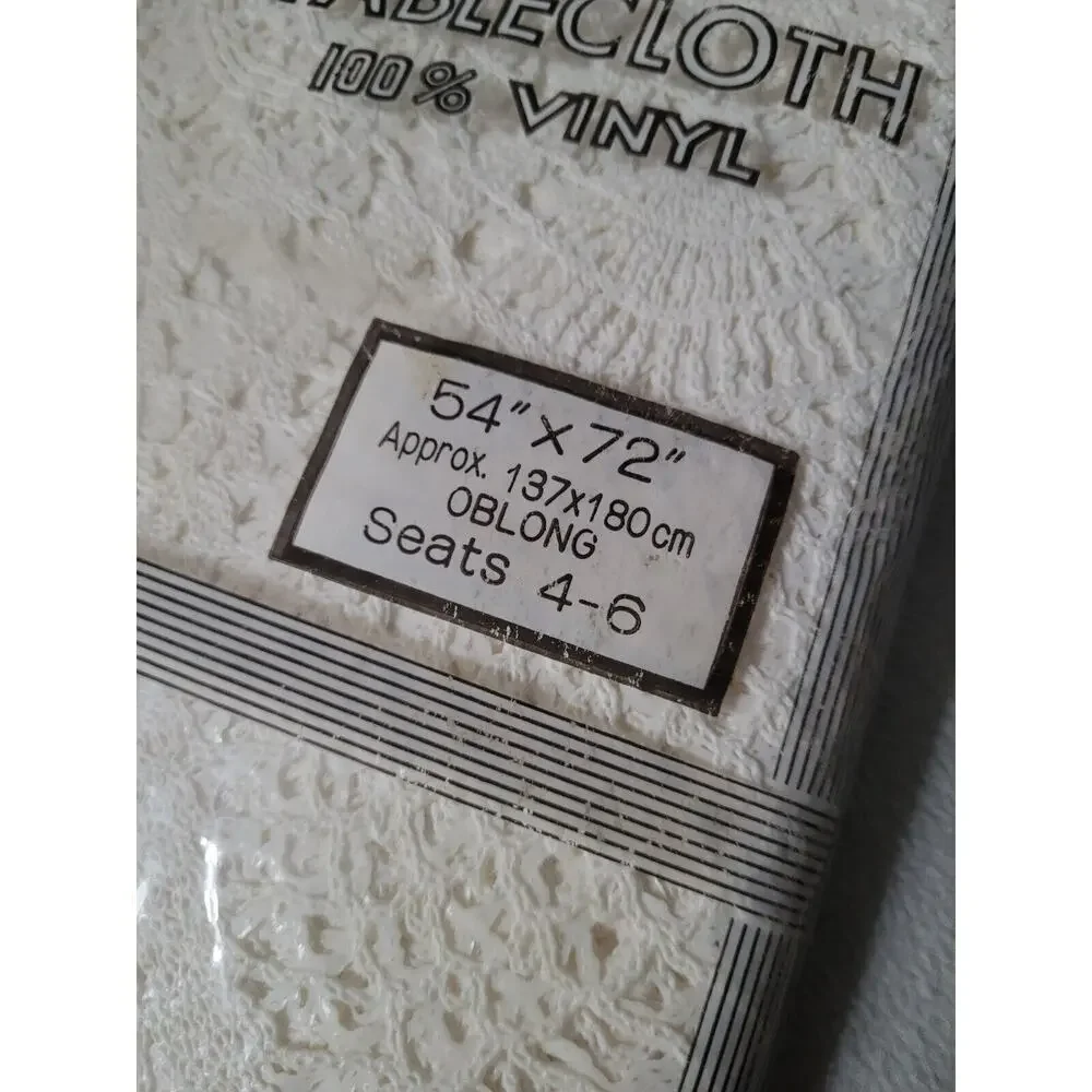 New Vintage Lace Crochet Deluxe Vinyl Tablecloth Easy Care Oblong 54